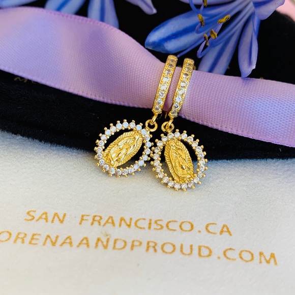 M&P 14k gold plated Virgin Marry earrings - Picture 4 of 5